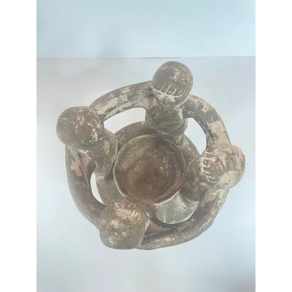 Vintage Clay Pottery‎ Circle of Friends 4 Figure Candle Holder 7
